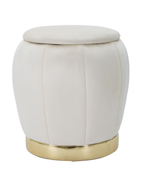 Pouf design chic avec coffre de rangement Rond Tissu Blanc crème Bois MDF Doré Paris 43 cm Mauro Ferretti - 1