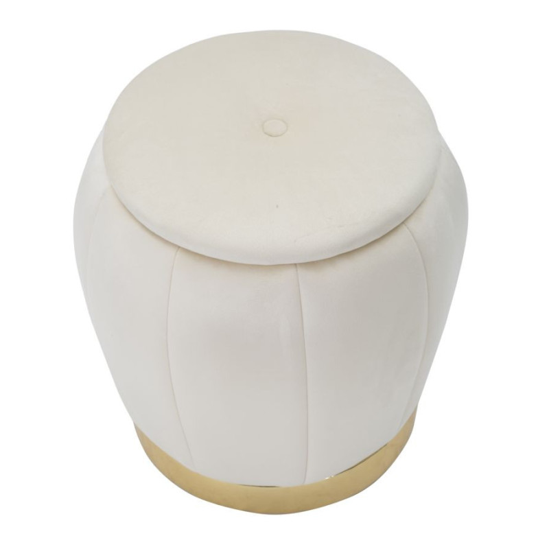 Pouf design chic avec coffre de rangement Rond Tissu Blanc crème Bois MDF Doré Paris 43 cm Mauro Ferretti - 2