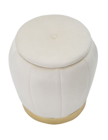 Pouf design chic avec coffre de rangement Rond Tissu Blanc crème Bois MDF Doré Paris 43 cm Mauro Ferretti - 2
