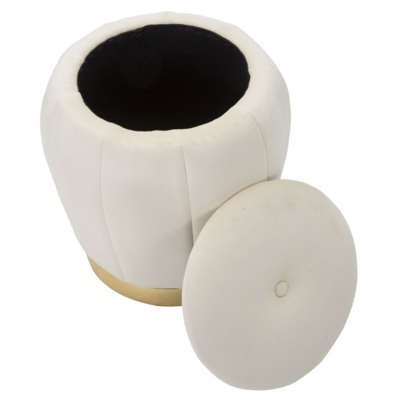 Pouf design chic avec coffre de rangement Rond Tissu Blanc crème Bois MDF Doré Paris 43 cm Mauro Ferretti - 4