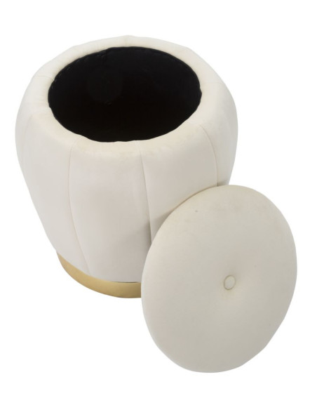 Pouf design chic avec coffre de rangement Rond Tissu Blanc crème Bois MDF Doré Paris 43 cm Mauro Ferretti - 4