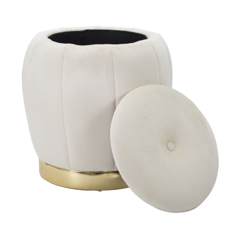 Pouf design chic avec coffre de rangement Rond Tissu Blanc crème Bois MDF Doré Paris 43 cm Mauro Ferretti - 5