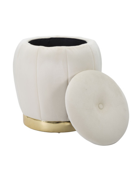 Pouf design chic avec coffre de rangement Rond Tissu Blanc crème Bois MDF Doré Paris 43 cm Mauro Ferretti - 5