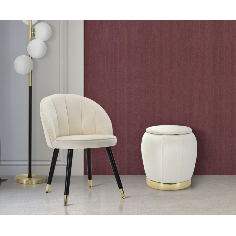Pouf design chic avec coffre de rangement Rond Tissu Blanc crème Bois MDF Doré Paris 43 cm Mauro Ferretti - 7