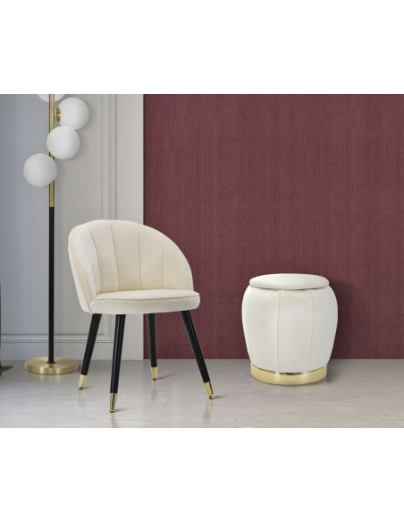 Pouf design chic avec coffre de rangement Rond Tissu Blanc crème Bois MDF Doré Paris 43 cm Mauro Ferretti - 7