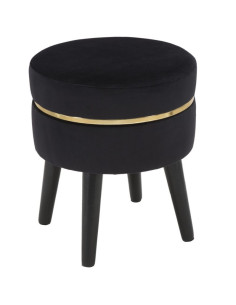 Tabouret design chic Rond Tissu Noir Doré Bois MDF Paris 35 cm 