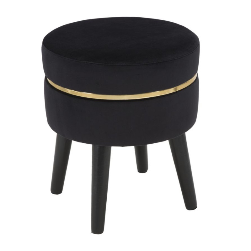 Tabouret design chic Rond Tissu Noir Doré Bois MDF Paris 35 cm 