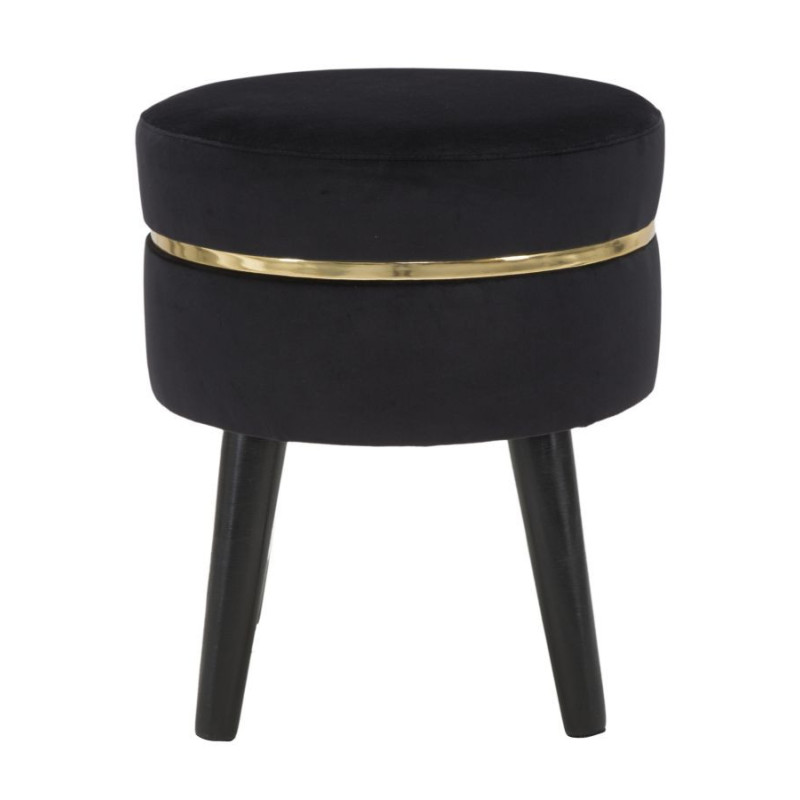 Tabouret design chic Rond Tissu Noir Doré Bois MDF Paris 35 cm 
