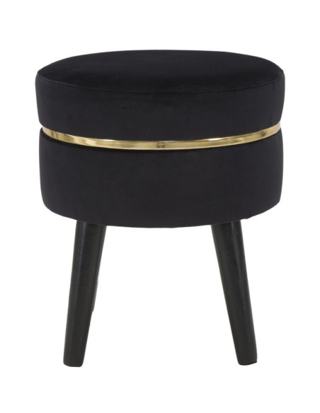 Tabouret design chic Rond Tissu Noir Doré Bois MDF Paris 35 cm 