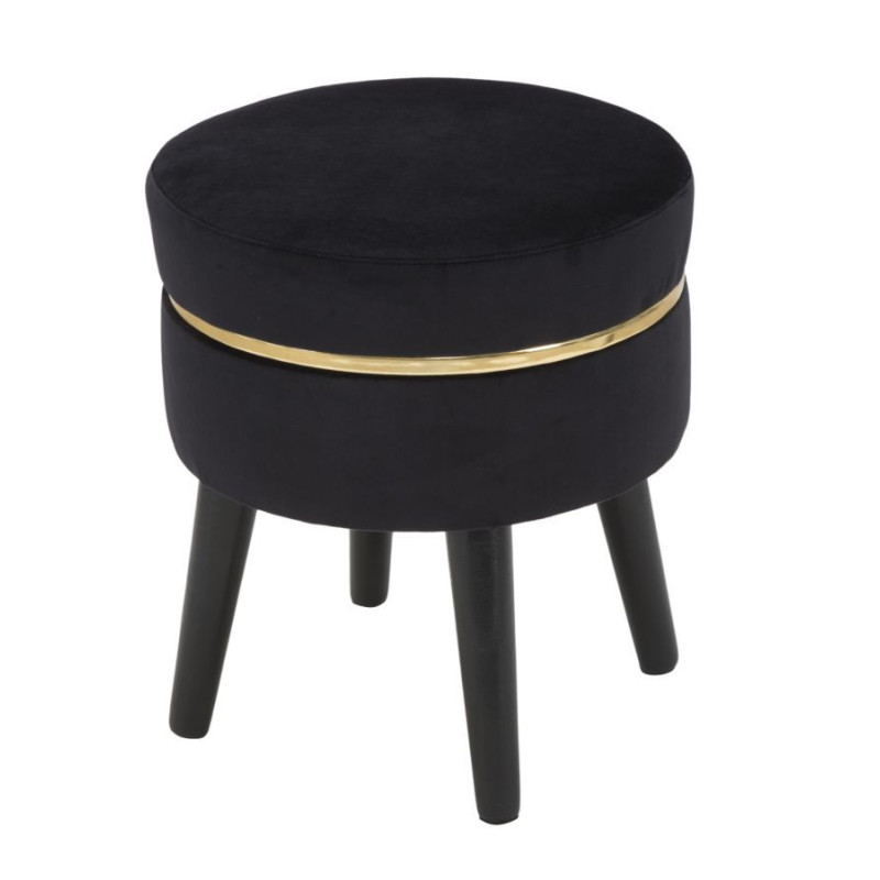 Tabouret design chic Rond Tissu Noir Doré Bois MDF Paris 35 cm 