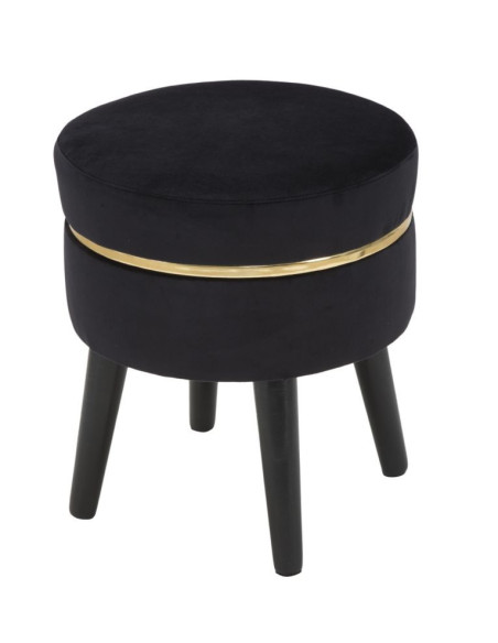 Tabouret design chic Rond Tissu Noir Doré Bois MDF Paris 35 cm 
