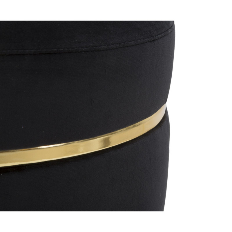 Tabouret design chic Rond Tissu Noir Doré Bois MDF Paris 35 cm 