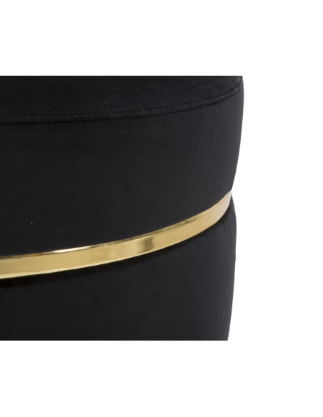 Tabouret design chic Rond Tissu Noir Doré Bois MDF Paris 35 cm 
