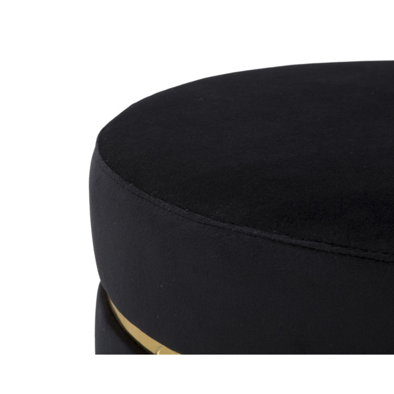 Tabouret design chic Rond Tissu Noir Doré Bois MDF Paris 35 cm 