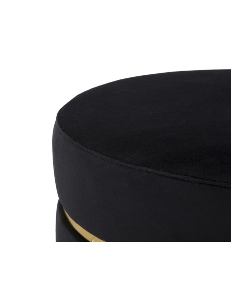 Tabouret design chic Rond Tissu Noir Doré Bois MDF Paris 35 cm 