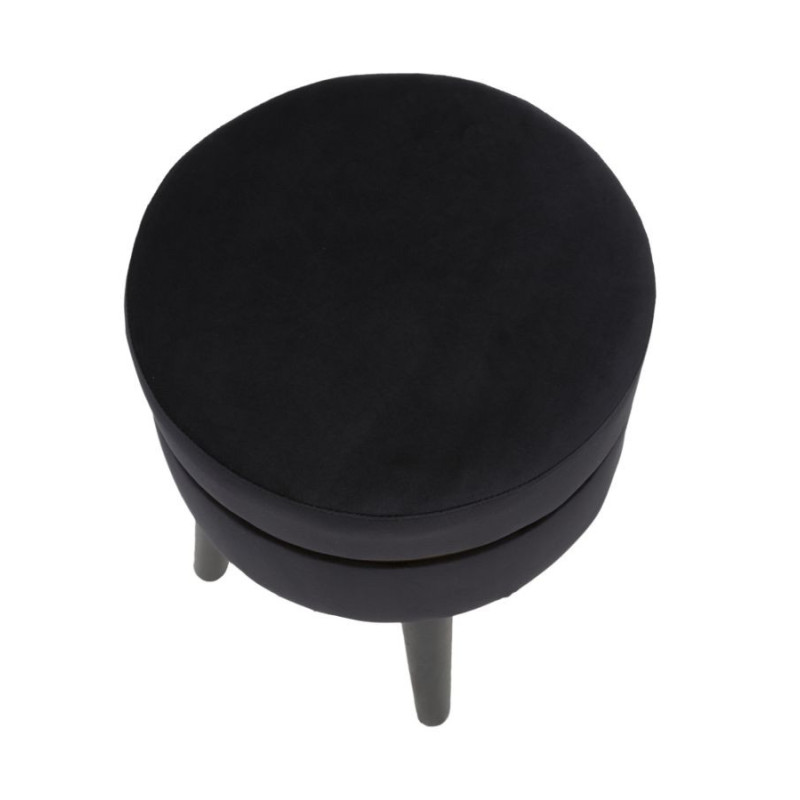 Tabouret design chic Rond Tissu Noir Doré Bois MDF Paris 35 cm 