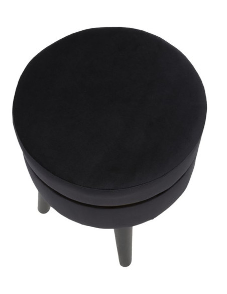 Tabouret design chic Rond Tissu Noir Doré Bois MDF Paris 35 cm 