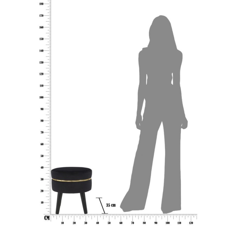 Tabouret design chic Rond Tissu Noir Doré Bois MDF Paris 35 cm 