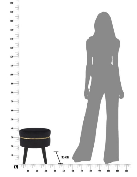 Tabouret design chic Rond Tissu Noir Doré Bois MDF Paris 35 cm 