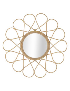 Miroir mural design bohème chic Soleil 65x65 Rotin Naturel Métal Almeria 