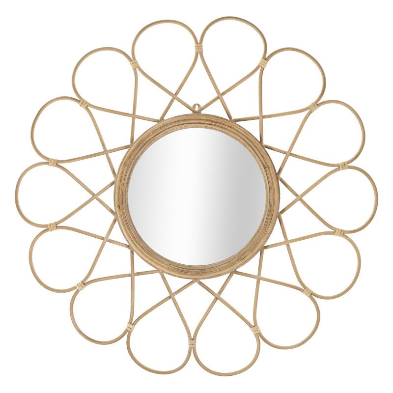 Miroir mural design bohème chic Soleil 65x65 Rotin Naturel Métal Almeria 