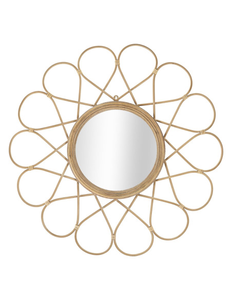Miroir mural design bohème chic Soleil 65x65 Rotin Naturel Métal Almeria 