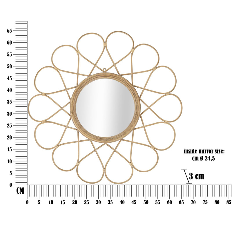 Miroir mural design bohème chic Soleil 65x65 Rotin Naturel Métal Almeria 