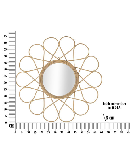 Miroir mural design bohème chic Soleil 65x65 Rotin Naturel Métal Almeria 