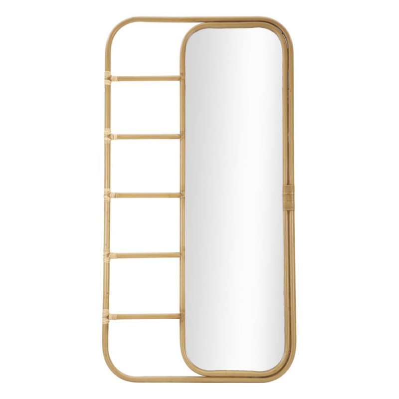 Grand Miroir à poser bohème chic Rectangulaire 77x151 Rotin Naturel Métal Bois MDF Panama H 151 cm 
