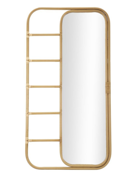 Grand Miroir à poser bohème chic Rectangulaire 77x151 Rotin Naturel Métal Bois MDF Panama H 151 cm 