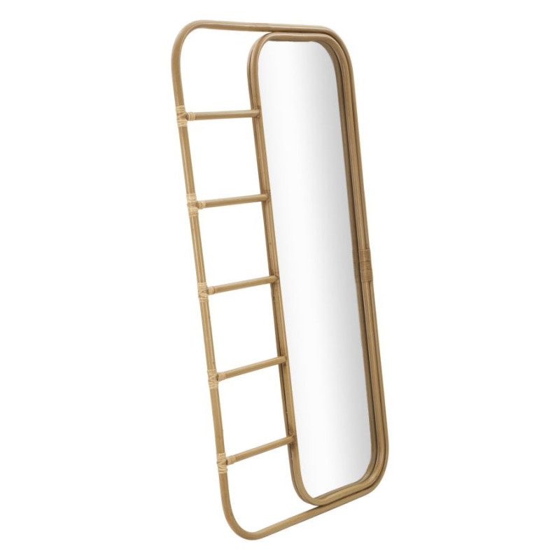 Grand Miroir à poser bohème chic Rectangulaire 77x151 Rotin Naturel Métal Bois MDF Panama H 151 cm 