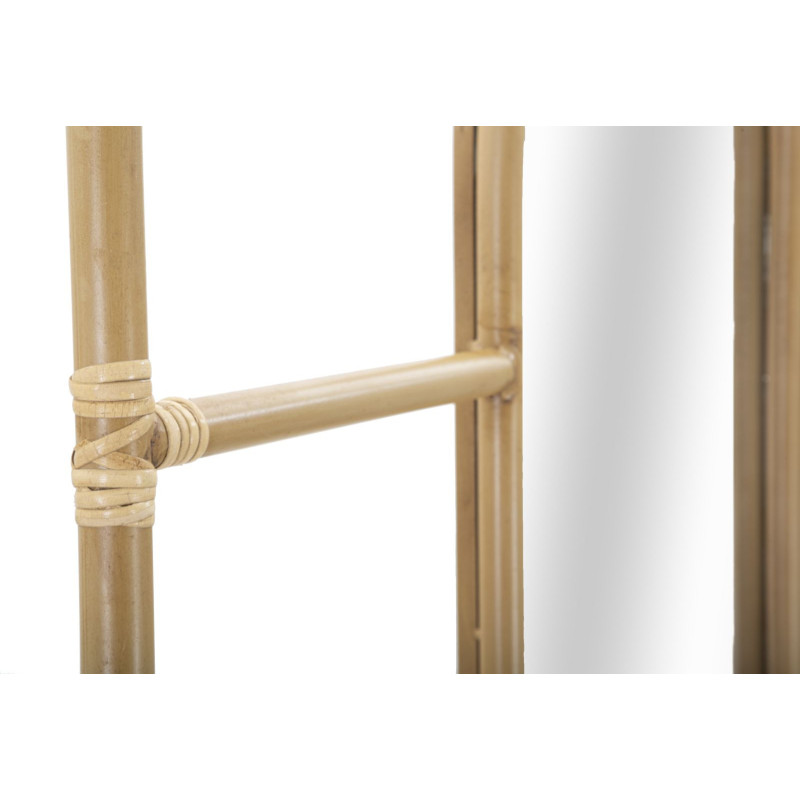 Grand Miroir à poser bohème chic Rectangulaire 77x151 Rotin Naturel Métal Bois MDF Panama H 151 cm 