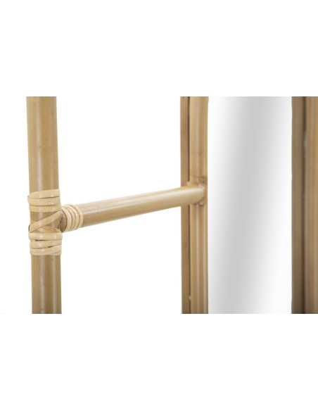 Grand Miroir à poser bohème chic Rectangulaire 77x151 Rotin Naturel Métal Bois MDF Panama H 151 cm 