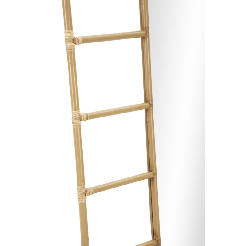 Grand Miroir à poser bohème chic Rectangulaire 77x151 Rotin Naturel Métal Bois MDF Panama H 151 cm 