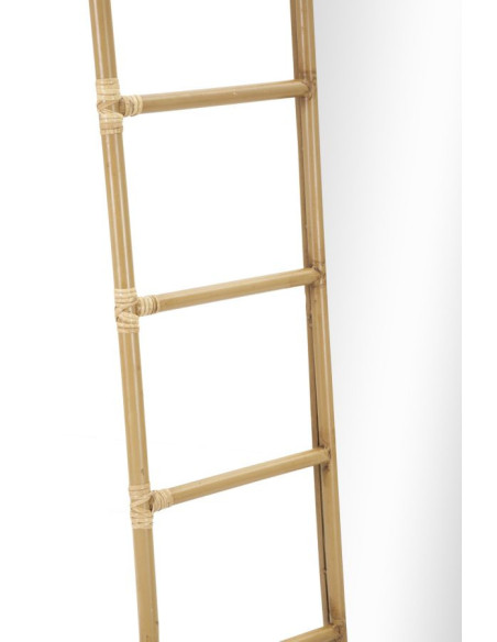 Grand Miroir à poser bohème chic Rectangulaire 77x151 Rotin Naturel Métal Bois MDF Panama H 151 cm 