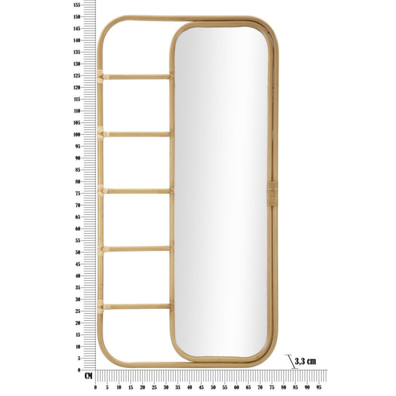 Grand Miroir à poser bohème chic Rectangulaire 77x151 Rotin Naturel Métal Bois MDF Panama H 151 cm 