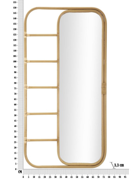 Grand Miroir à poser bohème chic Rectangulaire 77x151 Rotin Naturel Métal Bois MDF Panama H 151 cm 
