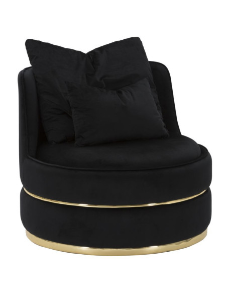 Fauteuil design chic rond Tissu Noir Bois MDF Doré Paris 