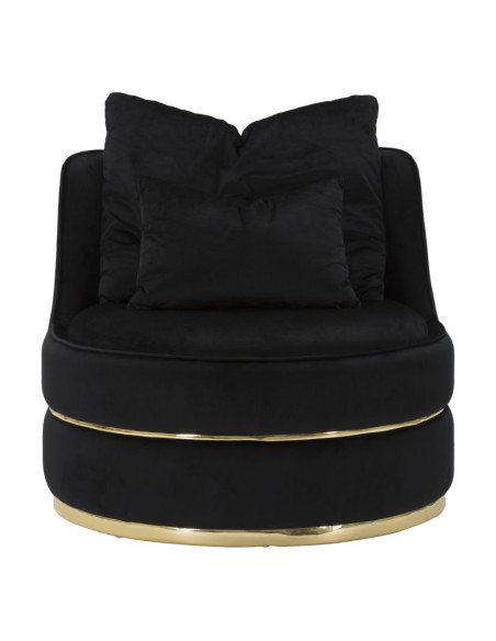 Fauteuil design chic rond Tissu Noir Bois MDF Doré Paris 