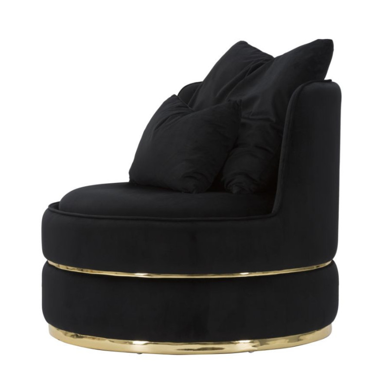 Fauteuil design chic rond Tissu Noir Bois MDF Doré Paris 