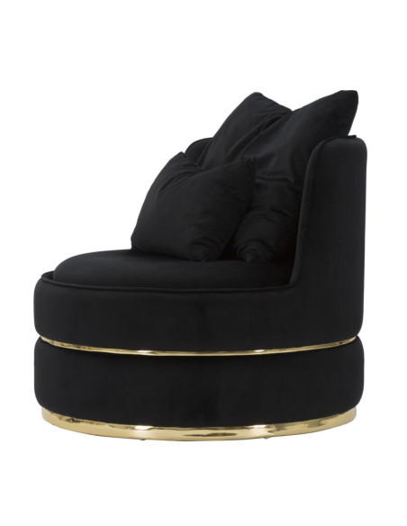 Fauteuil design chic rond Tissu Noir Bois MDF Doré Paris 