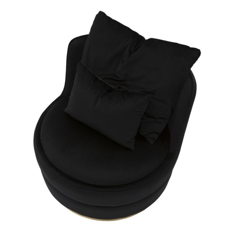 Fauteuil design chic rond Tissu Noir Bois MDF Doré Paris 