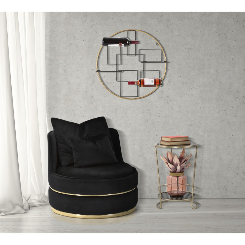 Fauteuil design chic rond Tissu Noir Bois MDF Doré Paris 