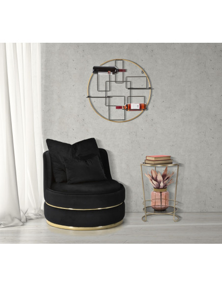 Fauteuil design chic rond Tissu Noir Bois MDF Doré Paris 