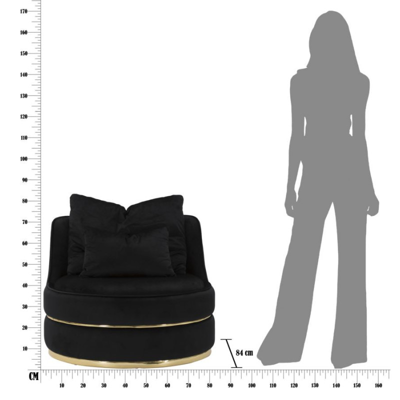 Fauteuil design chic rond Tissu Noir Bois MDF Doré Paris 