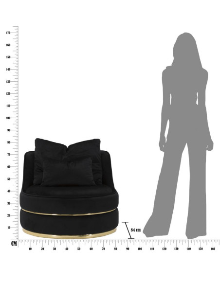 Fauteuil design chic rond Tissu Noir Bois MDF Doré Paris 