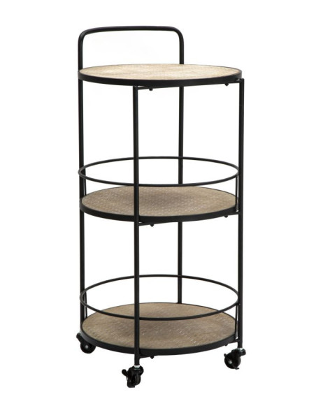 Desserte design industrielle Ronde 3 niveaux Bois MDF Naturel Métal Noir Arex 40 cm 