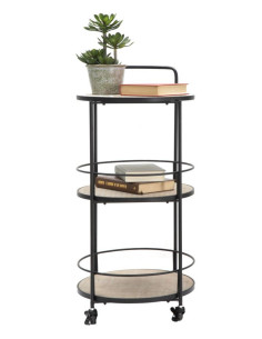 Desserte design industrielle Ronde 3 niveaux Bois MDF Naturel Métal Noir Arex 40 cm 