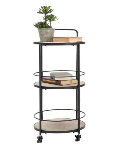 Desserte design industrielle Ronde 3 niveaux Bois MDF Naturel Métal Noir Arex 40 cm 