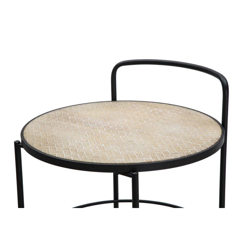 Desserte design industrielle Ronde 3 niveaux Bois MDF Naturel Métal Noir Arex 40 cm 